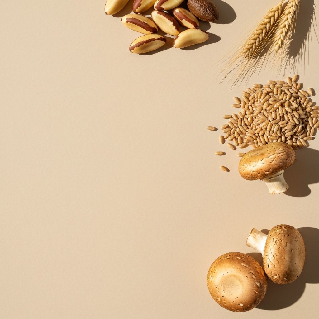 Selenium rich foods including Brazil nuts and grains
