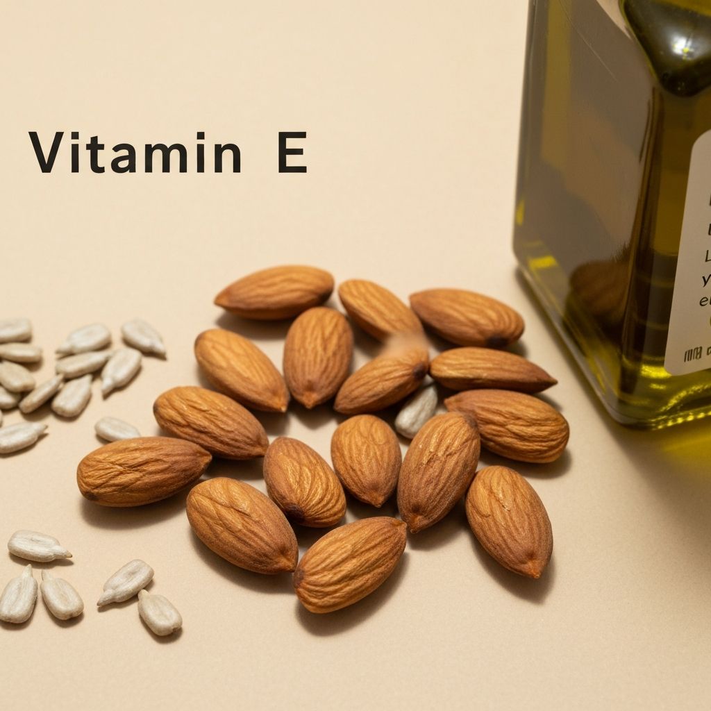 Vitamin E rich foods including almonds and seeds